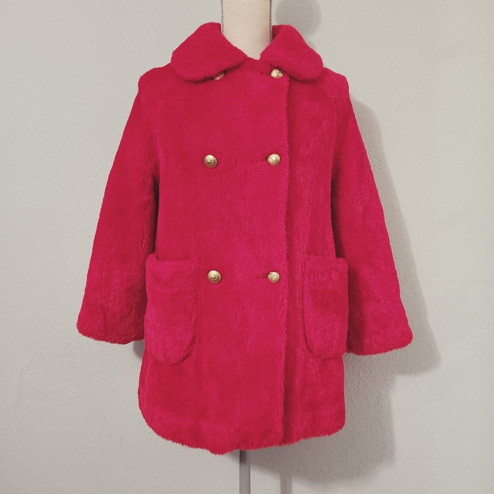Vintage White Stag Coat Teddy Bear Red Faux Fur Little Girl Dress Coat